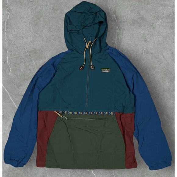 LL Bean Mens Small Mountain Anorak Jacket Classic Aztec 1/2 Zip Pullover Hooded - Picture 1 of 6